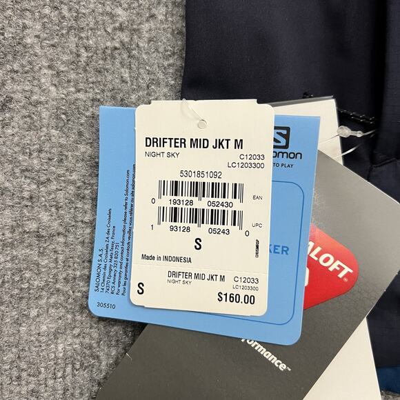 Salomon Drifter Mid Jacket Mens Small Night Sky Blue Black Reversible PrimaLoft - Picture 10 of 15